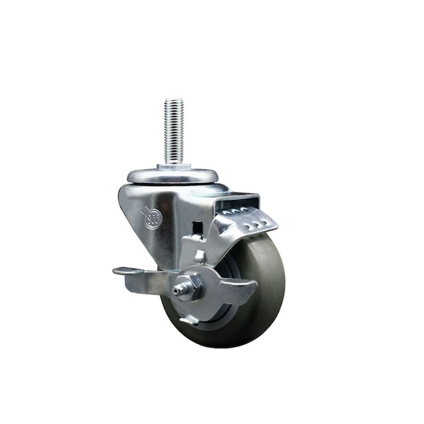 3 Inch Gray Polyurethane Wheel Swivel 34 Inch Threaded Stem Caster with Brake SCC